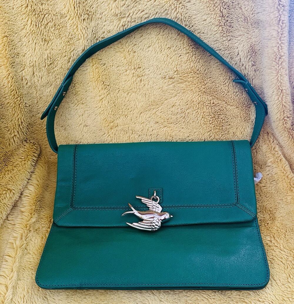 Juicy Couture Leni Green Gold Bird Charm Leather Shoulder Bag NWOT Designer Chic